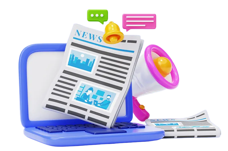 Blog banner with a laptop showing users discussing