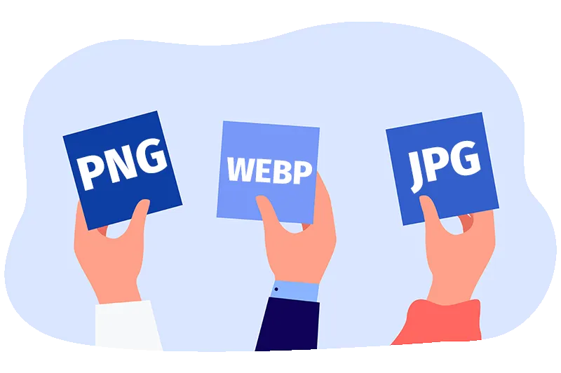 3 hands showing different image formats